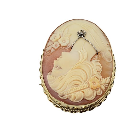 Vintage 14 Karat Yellow Gold and Diamond Cameo Brooch/Pendant #10664 - Picture 4 of 7